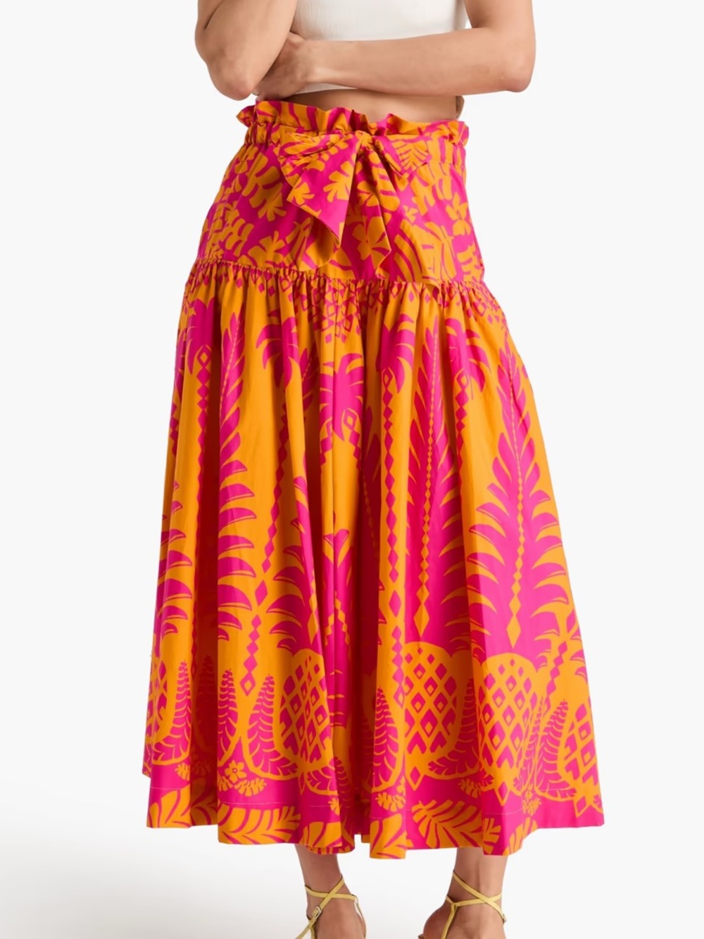 NWT Farm Rio Maxi Skirt Pineapple Love Orange Women’s Small Cotton Tropical